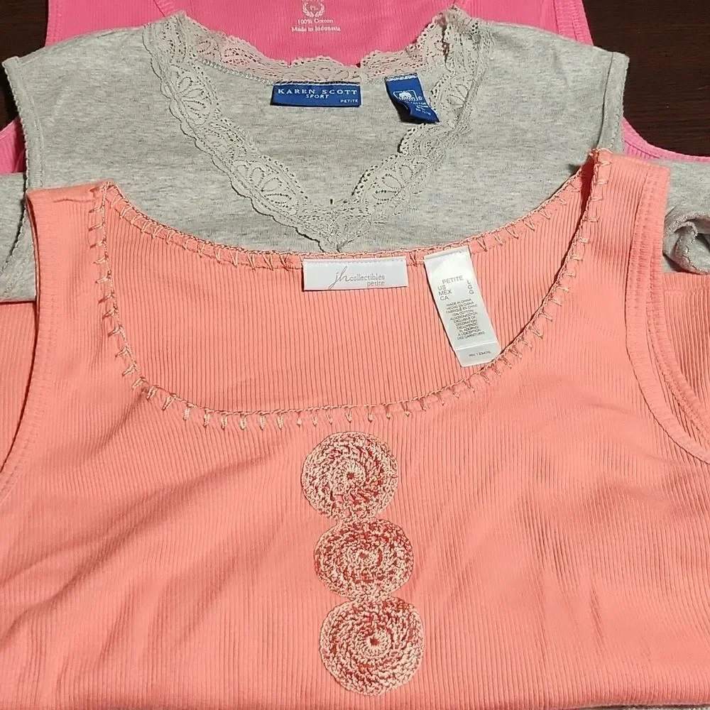 Set of 3 Sleeveless tank tops undershirts sleepwear shirts petite large - Picture 5 of 5